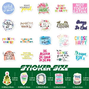 50pcs English phrase stickers for laptop and helmet with detailed 4cm size specifications