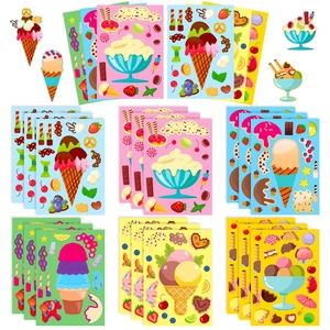 Kids DIY Ice Cream Dessert Cartoon Stickers Face Changing Puzzle Stickers For Children Hand Account Decoration Cute Food Stickers