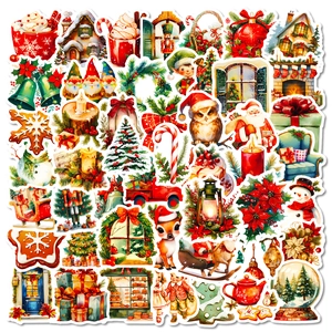 Christmas Stickers Waterproof Retro Holiday Gift Labels For Laptop Water Bottle Scrapbooking Festive Decoration Stickers