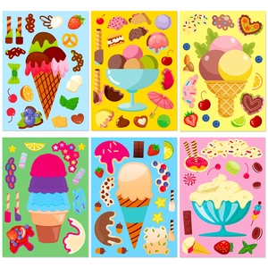 6 sheets of colorful DIY ice cream and dessert cartoon stickers for kids creative play