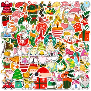 Detailed spread of assorted Christmas stickers featuring festive gnomes and holiday motifs