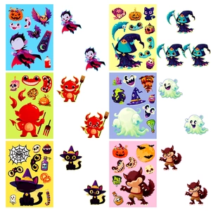 6 sheets of Halloween cartoon stickers featuring vampires, black cats and DIY puzzles for kids