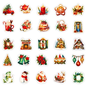 Set of 25 waterproof vintage Christmas stickers with retro festive designs for laptops