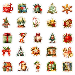 50 pieces of waterproof Christmas stickers with retro holiday designs for mugs and laptops
