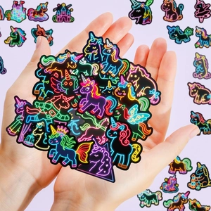 56-piece neon unicorn waterproof stickers set for scrapbooking and laptops decoration