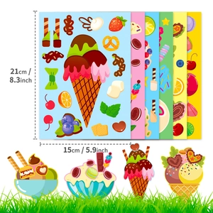 Detailed view of 5-pack ice cream stickers with dimensions 21cm x 15cm for DIY crafts