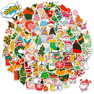 Set of 100 Christmas stickers with gnomes, trees and gifts for DIY laptop and phone decor