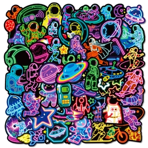 Neon Astronaut Space Stickers Waterproof PP Decals For Laptop Luggage Skateboard Water Bottle Sci-Fi Decor For Kids Teens