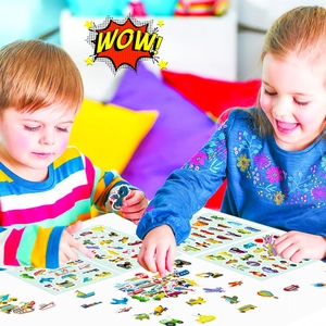 Detailed view of colorful cartoon transportation stickers used by children for DIY fun