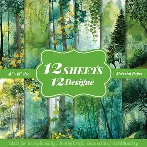 Set of 12 green forest oil painting scrapbooking paper for DIY crafts 6x6 inch