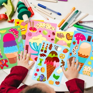 Creative DIY ice cream dessert cartoon puzzle stickers for kids craft activities