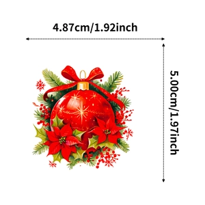 Detailed size view of a festive red Christmas ball sticker with pine and berries