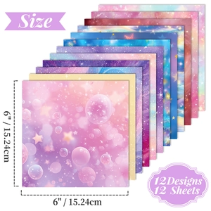 Lot de 12 papiers de fond 6x6 pouces motifs étoiles et bulles pour scrapbooking DIY