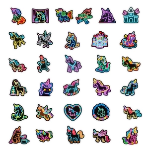 Neon unicorn graffiti stickers with colorful patterns for laptop decoration