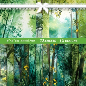 12-pack forest oil painting material paper, 6x6 inch green nature scrapbook backgrounds