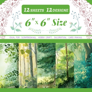 Detail of 12 patterns of 6x6 inch forest watercolor scrapbooking paper for DIY crafting