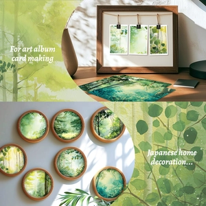 Artistic forest oil painting scrapbooking paper set in fresh green tones for DIY album decor
