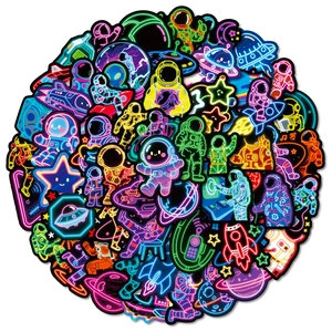 Neon astronaut space stickers pack with waterproof colorful UFO and rocket designs
