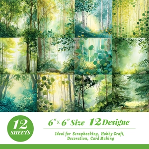 12 sheets of 6x6 inch forest oil painting scrapbooking paper for DIY crafts and card making