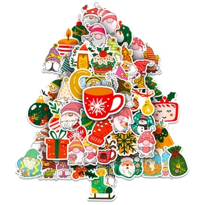 Creative Christmas gnomes stickers arranged in a 3D layered holiday tree shape