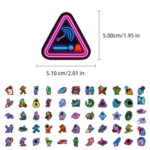 Neon astronaut sticker set with dimensions 5.10cm shown in a detailed layout