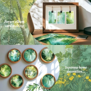 Artistic forest theme watercolor scrapbooking paper and round wall decor accents