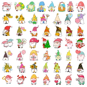Detail of 49 cute assorted holiday gnome stickers for DIY crafts and laptop decoration