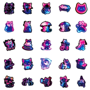 Neon cyberpunk cat stickers in blue and pink for waterproof laptop and phone decor