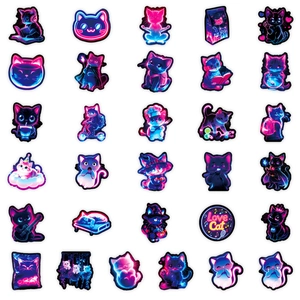 Neon cartoon cat sticker set with colorful 30 piece waterproof PVC graffiti designs