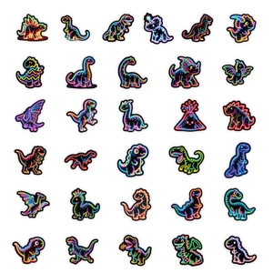 56 pieces of neon dinosaur cartoon graffiti stickers with black borders for skateboards