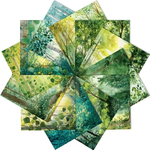 Detailed close-up of 12 forest-themed watercolor decorative cards for scrapbooking
