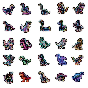 Set of 56 neon dinosaur stickers with colorful cartoon graffiti style for laptops