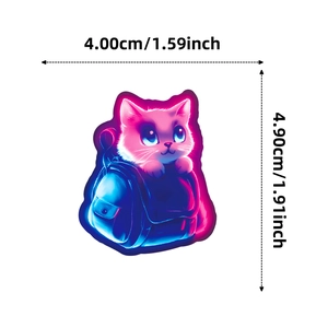 Neon pink cat inside blue backpack sticker showing dimensions 4.00cm width by 4.90cm height