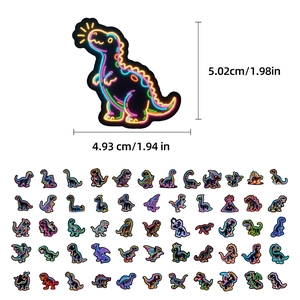 Detailed size specifications for 60 pieces of neon dinosaur waterproof cartoon stickers