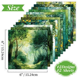 12-pack 6x6 inch forest oil painting scrapbook paper with green watercolor nature patterns