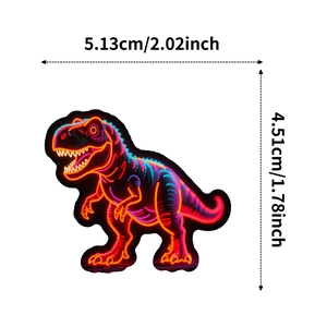 Neon T-Rex cartoon sticker showing dimensions 5.13cm width and 4.51cm height