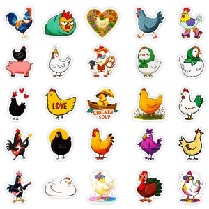 Set of 25 funny cartoon chicken waterproof stickers for luggage and laptop decoration