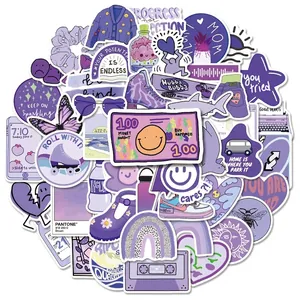 Autocollants graffiti esthétiques violets avec objets rétro et citations inspirantes