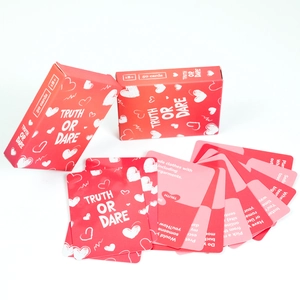 Detail showing 50 red Truth or Dare couples game cards for romantic interaction