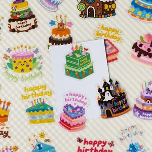 Set of 56 transparent PET cartoon birthday cake stickers with cute animal designs
