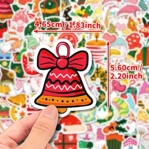 100pcs Christmas bell stickers for DIY decor, 1.83x2.20 inch size shown in hand