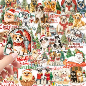 Christmas Dog Stickers PET Waterproof Transparent Puppy Patterns For DIY Journaling Scrapbook Decoration Cute Animal Decals