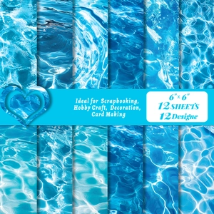 12 sheets of blue water ripple scrapbook paper set for artistic gift wrapping