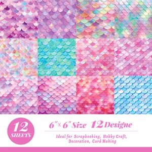 Set di 12 fogli 6x6 pollici con scaglie di sirena per scrapbooking e fai-da-te creativo