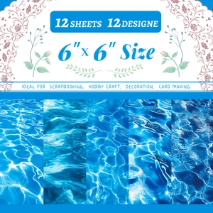 Λεπτομέρεια χαρτιού scrapbooking 6x6 ιντσών με μπλε κύματα νερού και 12 μοναδικά σχέδια