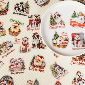 56-piece Christmas dog PET stickers with festive puppies wearing hats and scarves