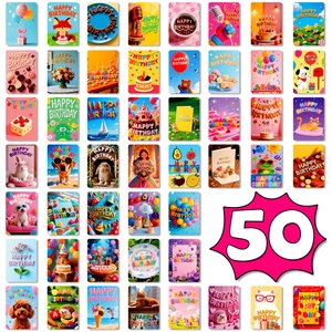 Assorted Cartoon Animal Birthday Greeting Cards Happy Birthday Cute Patterned Mini Note Cards For Kids Party Invitations Gift Message