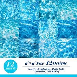 Macro view of 12 blue water ripple textured scrapbooking papers in 6x6 inch size