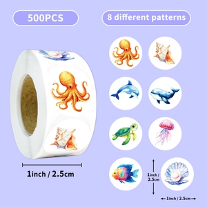Adesivi in Rotolo Rotondi con Animali Marini ad Acquerello Etichette Adesive a Cartone Animato per Scrapbooking Fai da Te