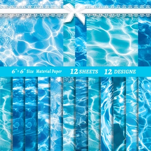 Blue water ripple scrapbooking paper set 6x6 inch with 12 artistic aquatic designs